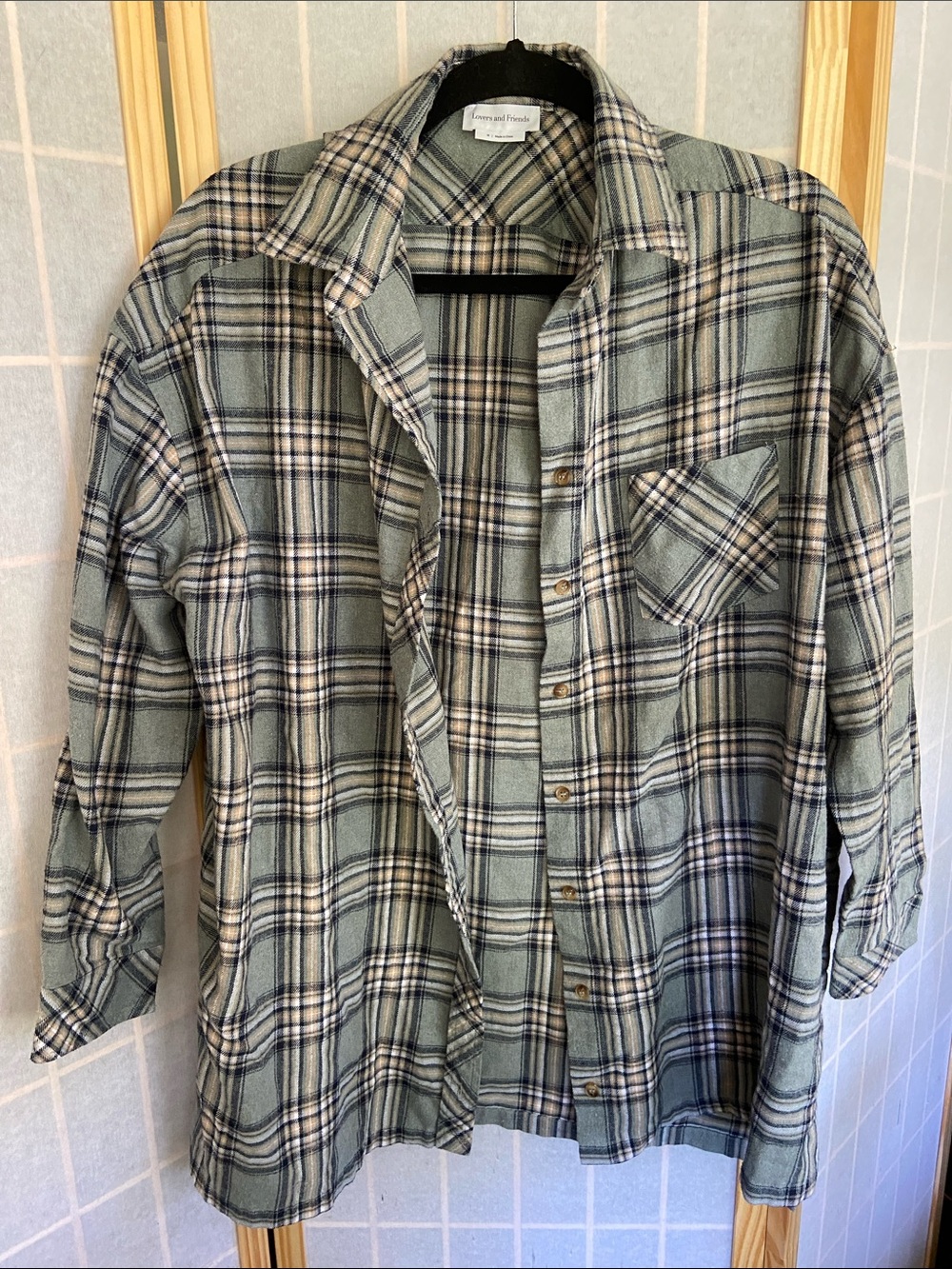 Lovers and Friends Sage Green Flannel Plaid Top (M)